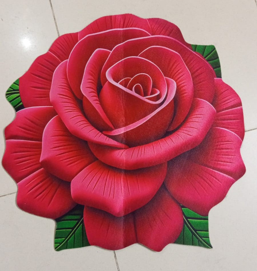 Premium 3D Rose Flower Floor Mat & Wall Decor | Luxury Welcome Mat (60x60cm)