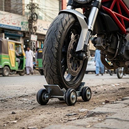 Motorcycle flat tyre moving trolley with caster wheels