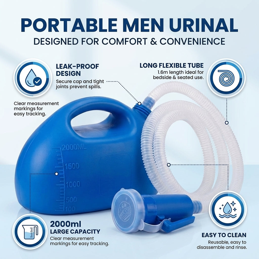 Portable Urine Bottle for Men with Flexible Tube for Senior Care & Travel