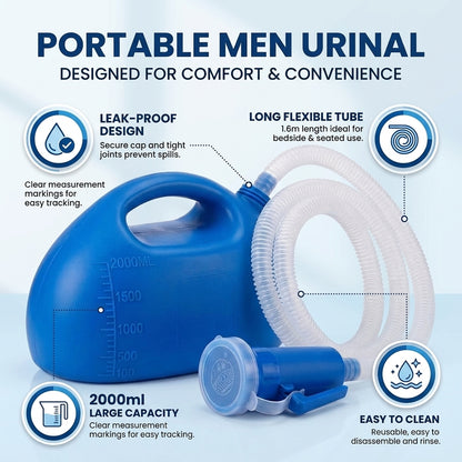 Portable Urine Bottle for Men with Flexible Tube for Senior Care & Travel