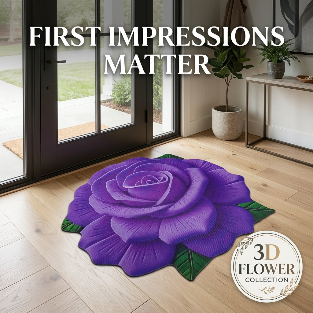 Premium 3D Rose Flower Floor Mat & Wall Decor | Luxury Welcome Mat (60x60cm)