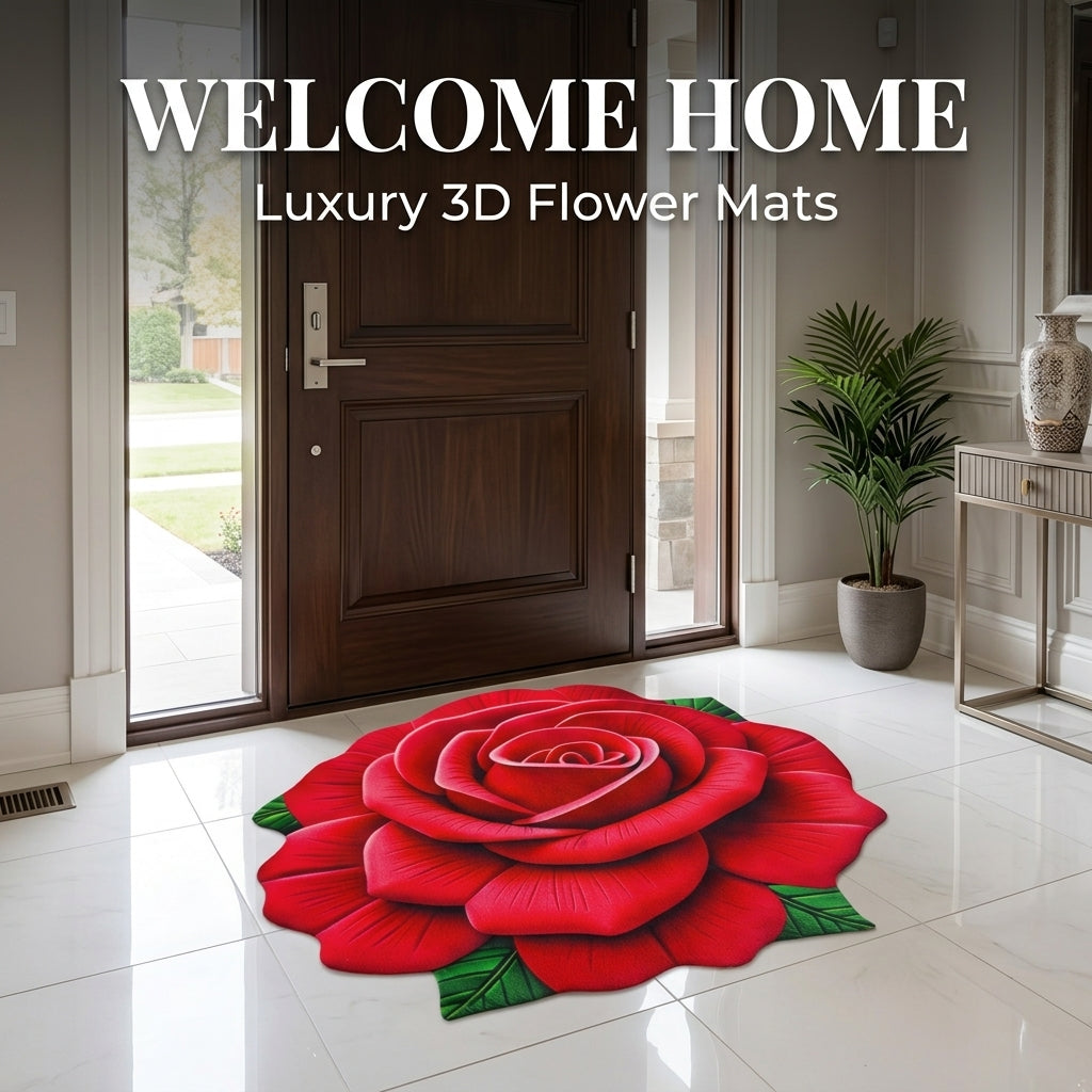 Premium 3D Rose Flower Floor Mat & Wall Decor | Luxury Welcome Mat (60x60cm)