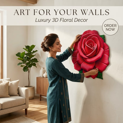 Premium 3D Rose Flower Floor Mat & Wall Decor | Luxury Welcome Mat (60x60cm)